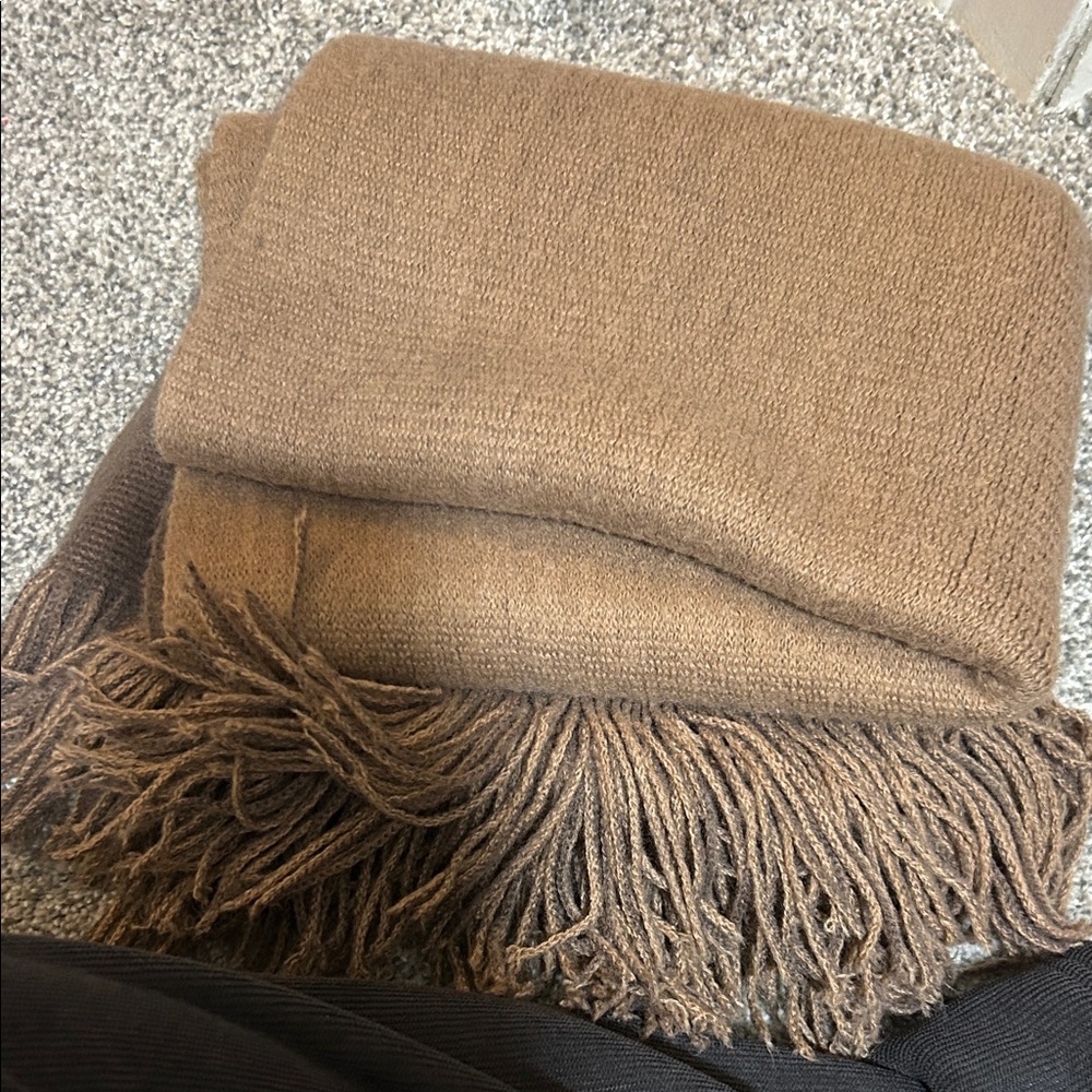 Cozy Brown Knit Scarf with Fringe